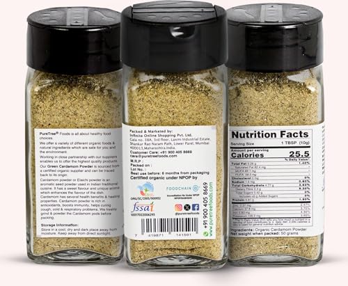 Image of Pure Tree Certified Organic Green Cardamom Powder | 50 g | Glass Jar | Hari Elaichi Powder | Elaichi Powder