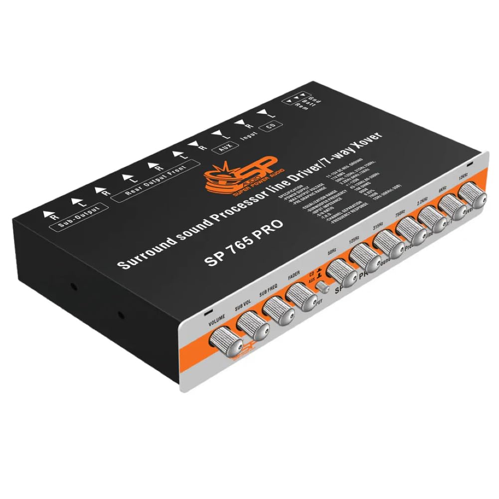 ZESTAW DO SP AUDIO SP-765 PRO, 1 7-pasmowy korektor, procesor sygnału audio, 2 wejścia i 3 wyjścia, ultracienki, do samochodów, 1 sztuka + akcesoria gratis