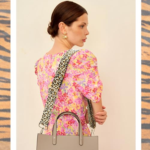 Image of 2Pcs Purse Straps,Replacement Crossbody Set with 1 Silk Scarf, Leopard Guitar Strap, Adjustable Canvas Handbag Strap for Girl Women Gift-Orange Leopard