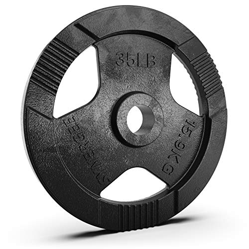 Synergee Cast Iron Weight Plates with 2” Opening for Bodybuilding, Olympic & Power lifting workouts. Metal Weight Plates 35lb Single