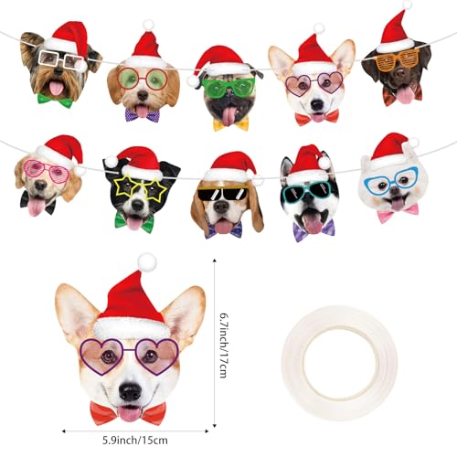 Image of Dog Christmas Garland Dog Birthday Banner Puppy Themed Party Decorations Funny Dogs Face Banner Puppy Merry Christmas Sign Garlands for Kids Adult Pets Birthday Supply Xmas Holiday New Year
