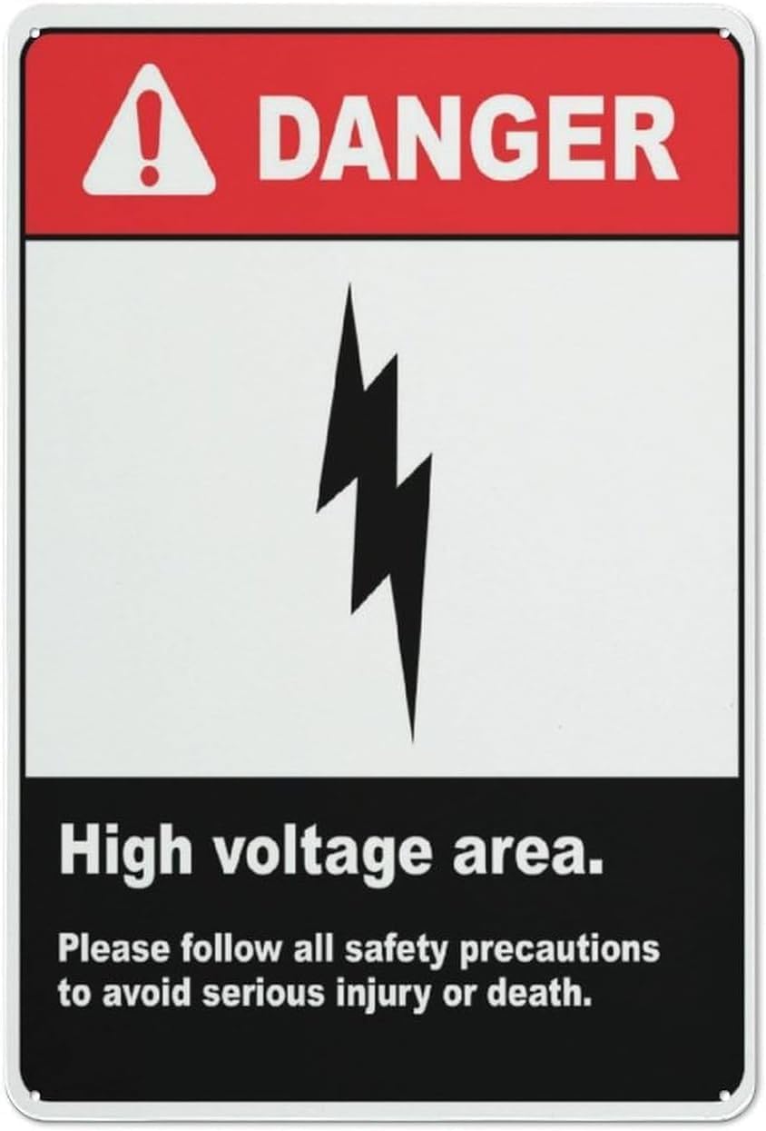 Retro High Voltage Electrified Forbidden Zone Danger Sign, Rustproof Aluminum Wall Decor, Factory Facility Indoor Restricted Area Safety Notice, 8x12 Inch