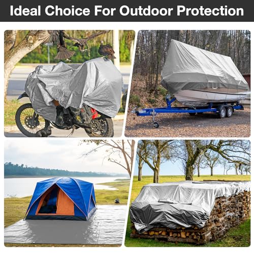 Image of Pattiumo Tarp Waterproof 8 X 10 FT 16 Mil Heavy Duty Tarp Multipurpose Tarps Heavy Duty Waterproof Protective Cover UV All Weather Resistant for Shelter Camping, Silver /Black