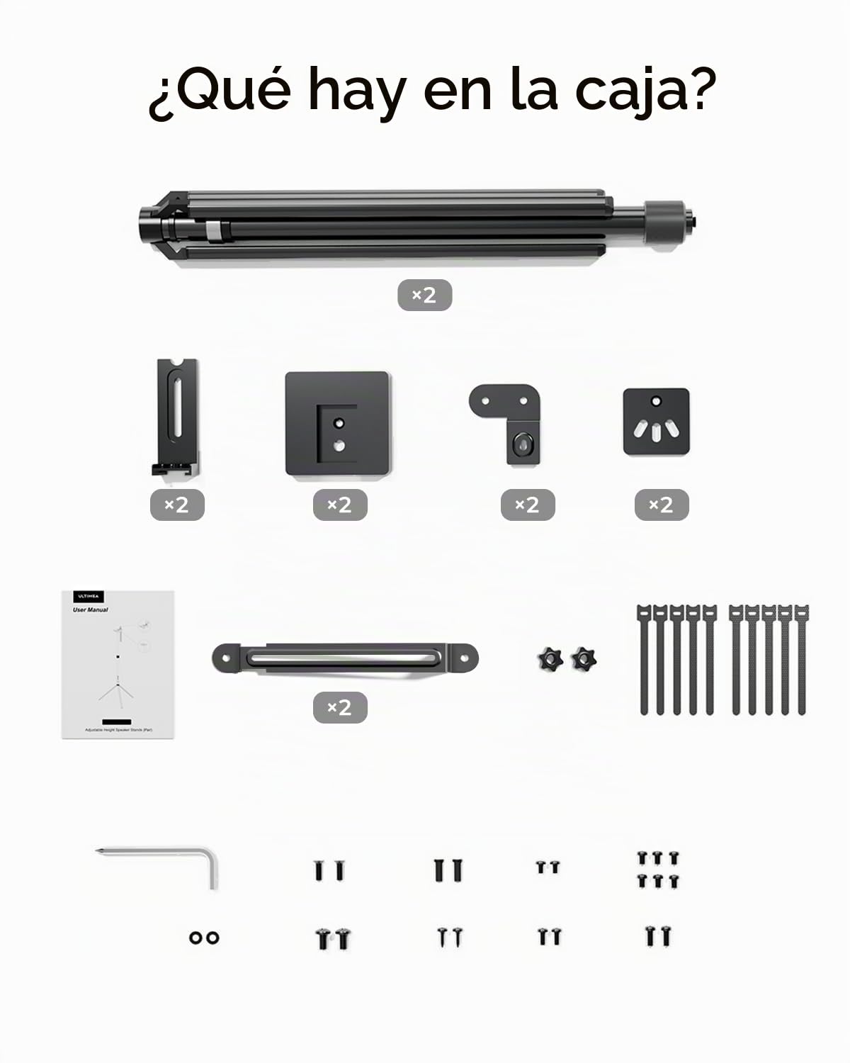 ULTIMEA Steady 310 - Juego de 2 soportes universales para altavoces de altura regulable, color negro, extensibles de 62 cm a 93 cm para satélites y altavoces de estantería con una carga de hasta 3 kg