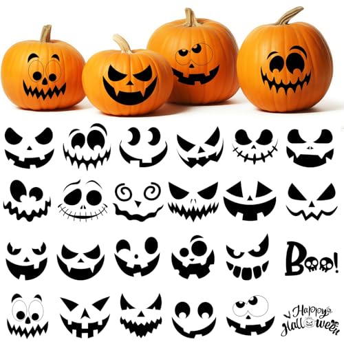 DERAYEE 24PCS Pumpkin Decorating Stickers Craft Kits, Fun Pumpkin Face Stickers Make Jack-O-Lantern Face Craft Decals for Halloween Party Favors Supplies DIY Activities Games Gifts (6 Sheets, Black)