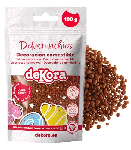 dekora – Dekocrunchies Café 100g, Sprinkles de azúcar crujientes y con sabor intenso, Topping repostería, perlas comestibles para decoración de tartas, galletas, cupcakes y helados