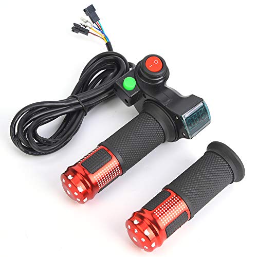 MAGT E-Bike Twist Throttle, 1 Paire Universal Controleur Trottinette Electrique Display LED Voltage Display Poignée électrique Throttle Twist for 12-99V Ebike Scooter