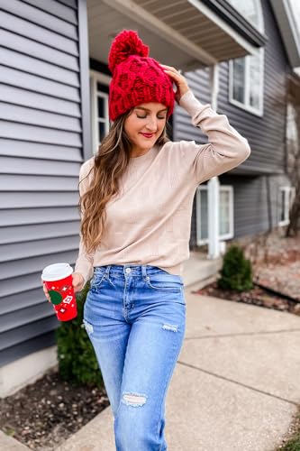 Image of Arach&Cloz Women's Soft Knit Sweater Fall Dressy Casual Pullover Tops