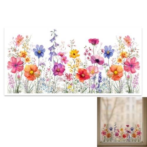 EUYKQNOI Autocollant Fenêtre Printemps Fleurs Colorées - Sticker Electrostatique Réutilisable 30x60 cm, Décoration Vitre pour Salon, Chambre, Bureau -...