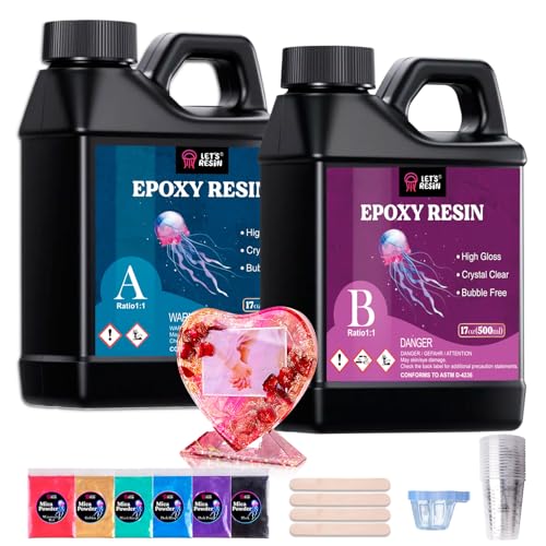 LET'S RESIN 2 Part Resin and Hardener 34oz, Bubble Free & Crystal Clear Epoxy Resin for Beginners, Low Odor, Anti-Yellowing Casting Resin for Craft, Casting Molds, Jewelry, Art, Easy to Mix 1:1 Ratio