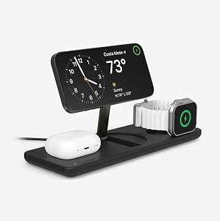 Nimble Podium 3-in-1 Wireless Charging Station for Apple, Qi2-Certified 15W Magsafe Charger Stand, Wireless Charger for iPhone 17 16 15 14 13 - Apple Watch - Airpods Series (Charger & USB-C Included) - Amazon product rated Grade A
