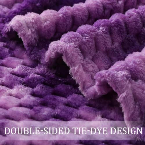 Image of Exclusivo Mezcla Large 3D Fleece Throw Blanket for Couch, Tie-dye Purple | Extra Soft Fuzzy Plush Lightweight Throws, Cozy Fluffy Decorative Blankets for All Seasons, 50x70 Inches