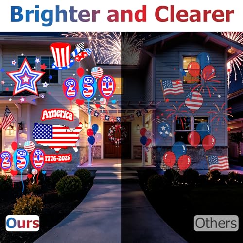 Image of Independence Day Projector Lights Outdoor 4th of July Decorations Lights Projector with American Flag Patterns Waterproof Patriotic Projection Light for 250th Anniversary for Garden Party Decor