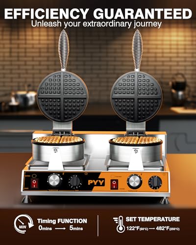 Image of PYY Commercial Waffle Maker - Double Waffle Maker, Non-stick Electric Chaffle Maker for Restaurant Party Food Stall, Large, Stainless Steel