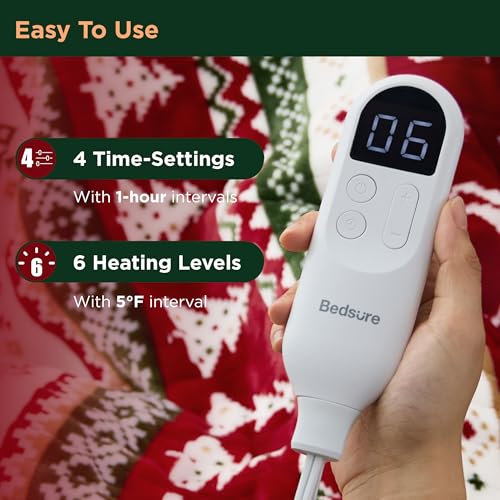 Image of Bedsure Christmas Heated Blanket Throw - Soft Flannel Sherpa Electric Blanket with Fair Isle, with 6 Heating Levels, 4 Time Settings and 3-Hour Auto-Off, Heated Throw as a Gift (50x60 inches)