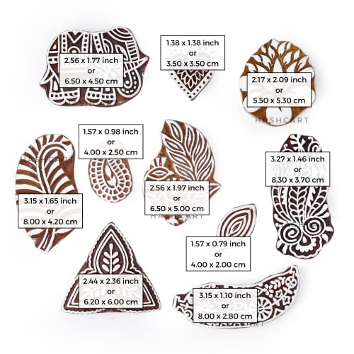 Image of Set of 10 | Wood Stamps Multi Shapes Tree, Floral & Animal Printing Blocks for Scrapbooking | Kids Project | Art Craft | Handmade Stamps for Tattoo Print | Project Making