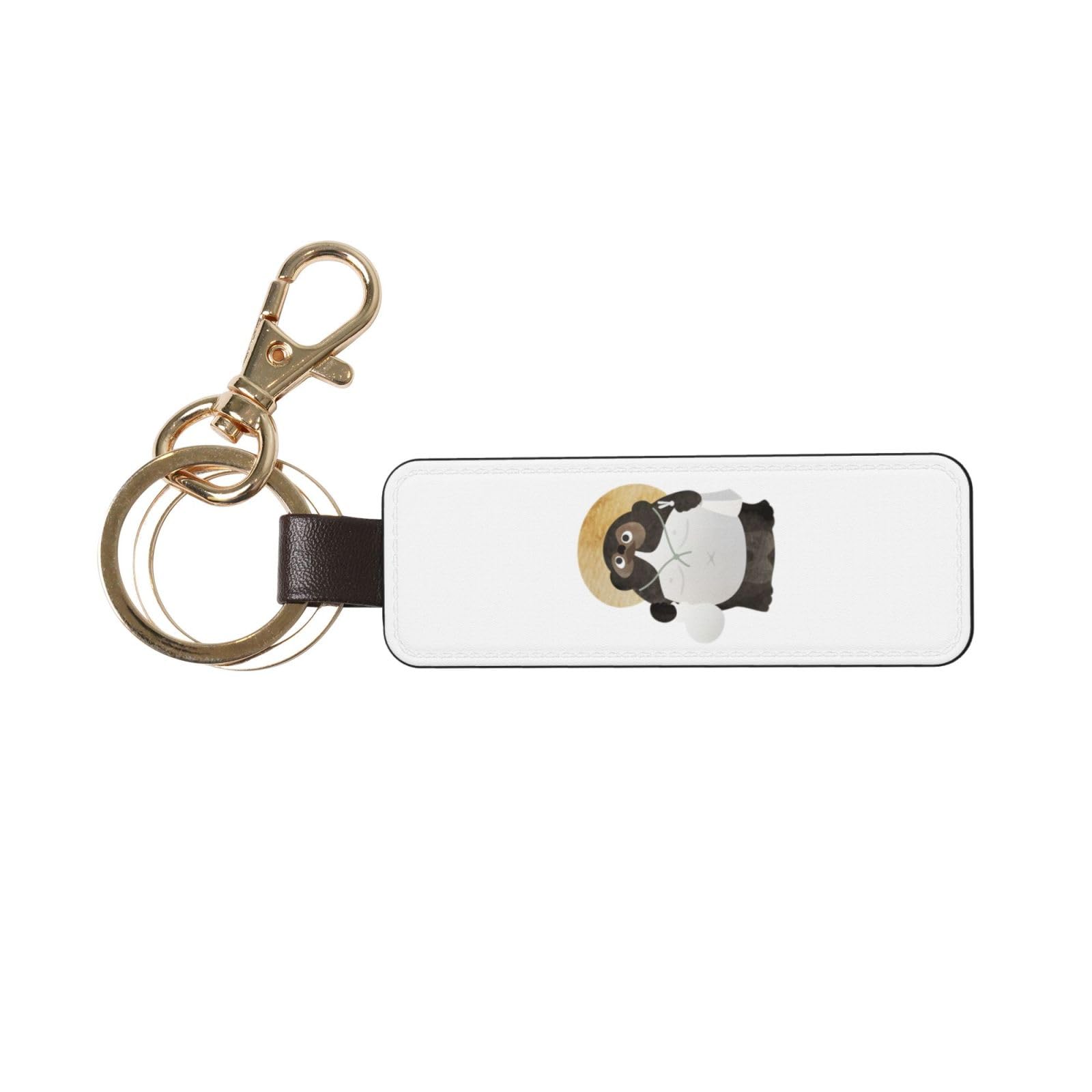 Japanese Tanuki Raccoon Dog PU Leather Key Case Holder White Unisex
