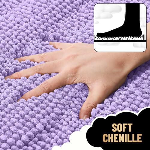Image of OLANLY Thick Bathroom Runner Rugs 44x24, Extra Absorbent Chenille Striped Bath Rugs, Rubber Backing, Machine Wash Dry, Long Bath Mats for Bathroom, Tub and Shower, Home Decor Accessories, Lavender