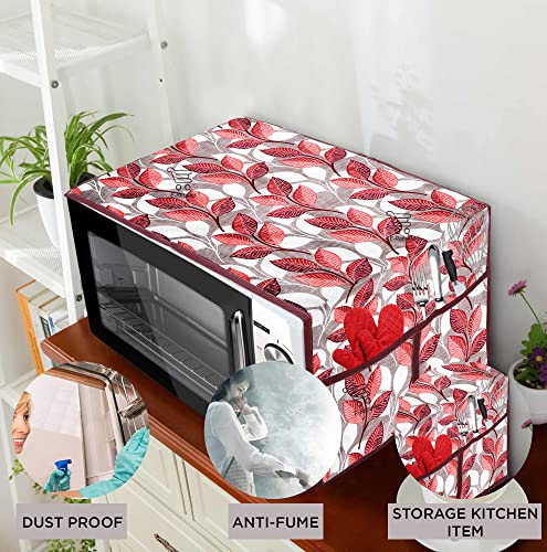 Image of Polyester 3-Layered Microwave Oven Top Cover With 4 Utility Pockets Suitable for Upto 30 Liter (Color- Pink, Size-36x14 Inches Inches)