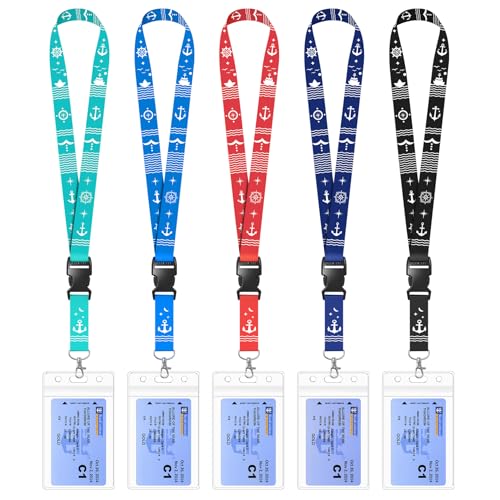 Avorast 5 Pack Lanyard with Waterproof ID Badge Holders for Cruise Ship Cards, Essentials for Royal Caribbean, Carnival, NCL Cruise 2025 (Mix)