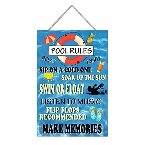 MISSUYSA Pool Rules Sign Wood Wall Hanging Plaque Pool Signs and Decor, Patio Pool Outdoor Patio Decor 8x12 inch