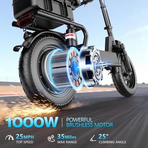 Image of Electric Scooter with Seat for Adults, 1000W Peak Motor, Up to 25 MPH 35 Miles, Multiple Suspension, Bright Light, Sturdy Scooter Frame, 14 inch x 2.125 inch Tires, Provides Comfortable and Safe Ride