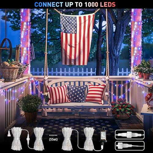 Jmexsuss 14 Red White & Blue Lights Clear Wire, 66 Ft 200 Led 4Th Of July Decorations String Lights Plug In, Christmas Lights For Independence Day Celebration Party Memorial Day Patriotic Holidays Decor thumb #3