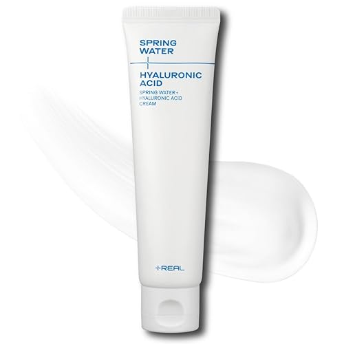 Agua de manantial PLUSREAL + crema de ácido hialurónico | Hidratante facial ligero AM/PM para maquillaje de piel de vidrio