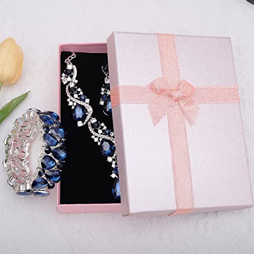 CSY Women's Elegant Bridal Necklace Earrings Stretch Bangle Bracelsts Set for Bride Bridesmaid Wedding Teardrop Crystal Costume Jewelry Sets4