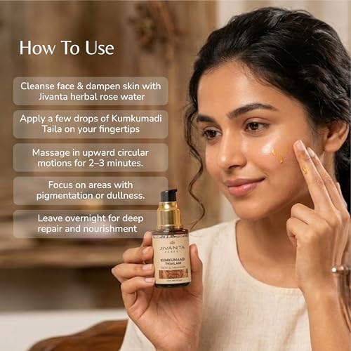 Image of Jivanta Kumkumadi Thailam Face Oil | India's Best Ayurvedic Solution for Pigmentation, Anti-Aging & Dark Spot Reduction | Ayurvedic Face Serum with Saffron & Turmeric | 30ml