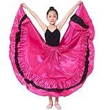 26' Girls Rose Red Black Ruffles Layers Satin Long Dance Skirt Dance Wear