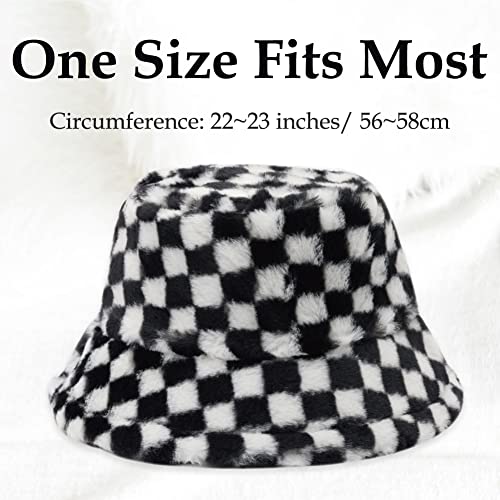 Image of Bucket Hat Women Furry Fuzzy Bucket Hats for Ladies, Winter Warm Fluffy Plush Faux Fur Hat for Women