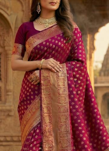 Image of C J Enterprise Women's Pure Soft Silk Saree With Blouse Piece For Wedding (Priya)