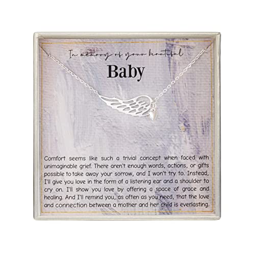 RareLove Miscarriage Gifts for Mothers,925 Sterling Silver Baby Angel Wing Heart Pendant Necklace,Baby Loss Memorial Gifts for Mothers, Bereavement Sympathy Gifts for Loss of Baby