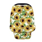 HUGS IDEA Sonnenblumen-Retro-Baby-Sitzbezug für Babys, Jungen und Mädchen, elegant, Kunstgemälde, dehnbar, für Babys/Jungen und Mädchen, Kindersitz-Überdachung zum einfachen An- und Ausziehen