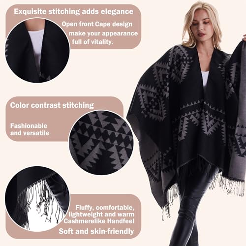 Women's Plaid Shawl Wrap Warm Cardigan Open Front Poncho Cape for Central Air Conditioning or Public Chilly Places2