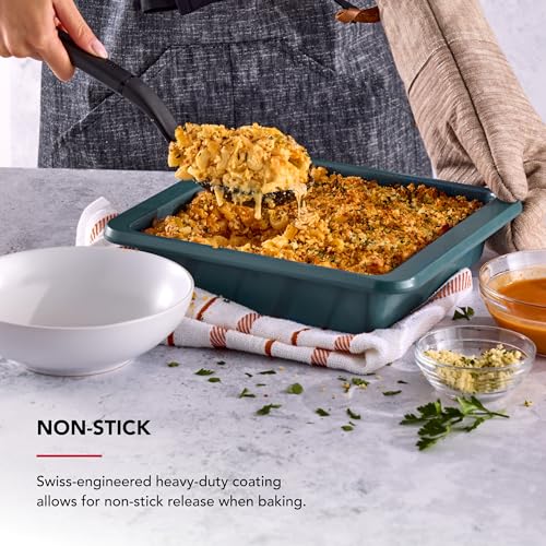 Image of KitchenAid Nonstick Swiss Engineered Aluminized Steel Square Cake Pan, Dishwasher Safe, Agave, 9 Inch