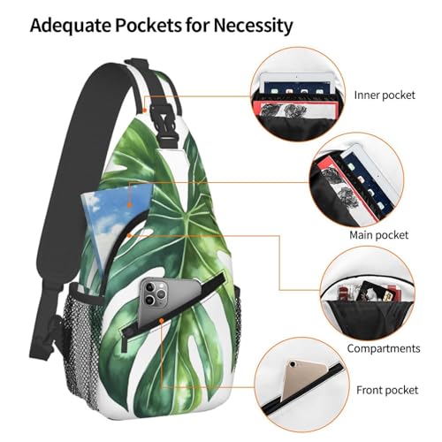 Monstera Leaf Multi Functional Adjustable Single Shoulder Crossbody Bag,Casual Chest Bag, Suitable For Daily Travel,Unisex4
