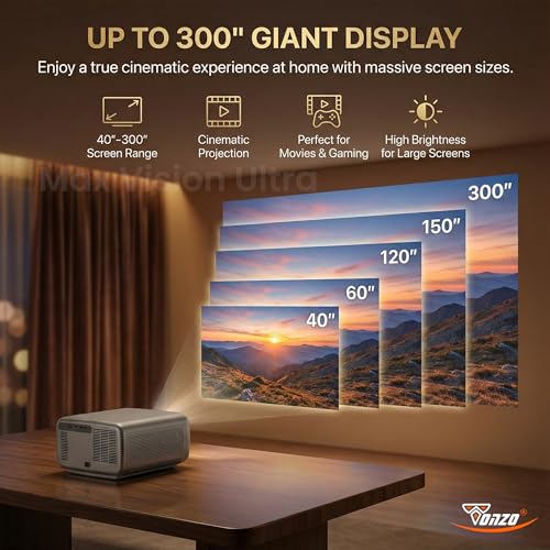 Image of TONZO Max Vision Ultra Android Home Projector 15 Real HDR10+ /HLG 34000 Lumens, 3GB RAM, 128GB ROM Native 1080p Supports 4K Ultra HD Auto Focus & Auto /Electric Keystone HDMI ARC Wi-Fi