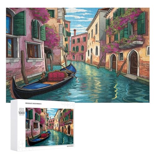 Puzles para adultos de 1000 piezas, ciudad acuática de Venecia, puzles de tabla de madera, para niños, regalos, (75 x 50 cm)