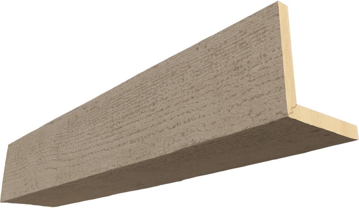 Ekena Millwork BMRS2C0100X120X192CM 2-Sided Rough Sawn Endurathane Ceiling Faux Wood Beams, 10-in. W x 12-in. H x 16-ft. L, Champagne Mist