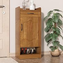 Roadoor Wooden Shoe Rack, Shoes Storage Cabinet with Drawer & Doors, Solid Wood Shoe Cupboard, Large Shoe Organizer, Closed Shoe Rack for Entrance Entryway Hallway Living Room Ebony