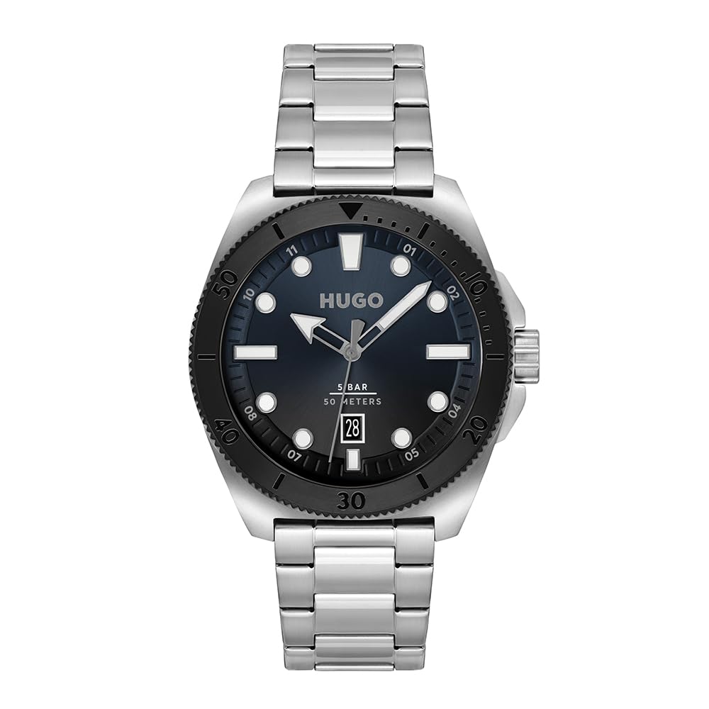 HUGO Analogue Quartz Watch for Men #Visit Collection with Silver Stainless Steel Bracelet - 1530305