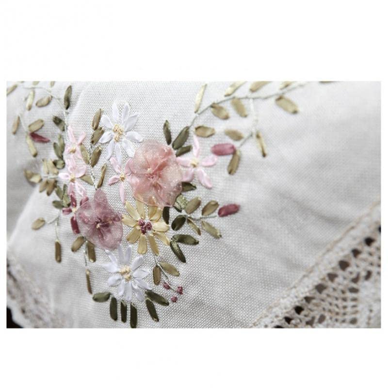 Image of Printed Stamped Cross Stitch Tablecloth Kit for Embroidery Farmhouse Floral Tablecloth Embroidery, White, 90x90cm