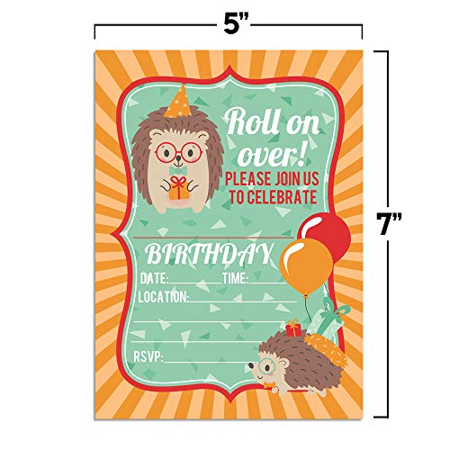 Roll On Over Cute Hedgehog Themed Birthday Party Invitations for Kids, 20 5\"x7\" Fill In Cards with Twenty White Envelopes by AmandaCreation - Thumbnail 5