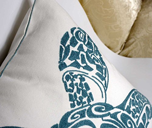 Decopow Embroidered Cute Nautical Animal Pillow Cover,Square 18 Inches Decorative Canvas Pillow Cover For Nautical Style Deco By (Seagreen-Sea Turtle) #TOP1