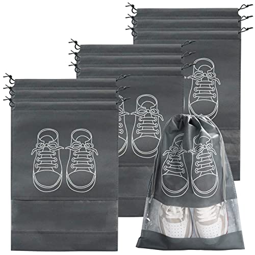 WOOKIT Sac à Chaussures de Voyage, Ensemble de Sacs à Chaussures en Molleton imperméable et Anti-poussière, avec fenêtre Transparente et Cordon de Serrage (17x12 ) -10PCS-Gris Cover