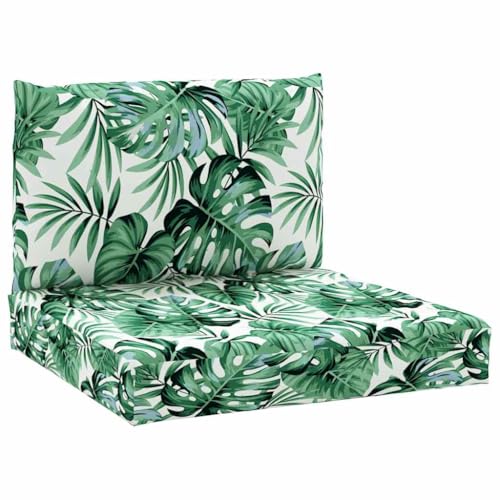 vidaXL Cojines para Palets 2 uds, Almohadas de Respaldo Asiento, Almohadillas de Silla Sofá, Muebles para Jardín Patio, Tela Estampado de Hojas