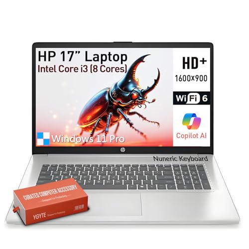Image of HP Laptops 17 Inch Laptop Computer, 17.3 inch HD+ Large Screen Laptop PC, Intel Core i3 (8-Cores), Windows 11 Pro, 10-Key Number Pad, Wi-Fi 6, USB-Type C, 32GB RAM 2TB SSD