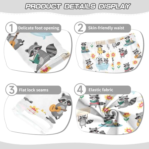 Girls Leggings Size 4T Raccoon Flowers White Yoga Stretchy Pants Comfortable Girl Clothes for Workout School3